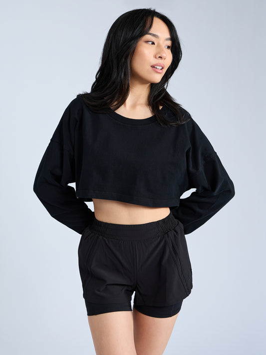 ALO YOGA Black Ribbed Knotty Short Sleeve Crop Top L BRAND NEW