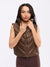 Cinch Waist Puffer Vest - Dark Brown Image 3