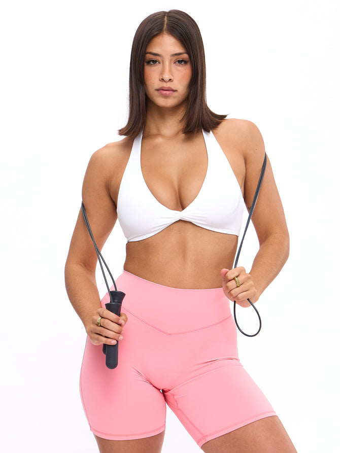 Twisted Halter Sports Bra - White Image 0