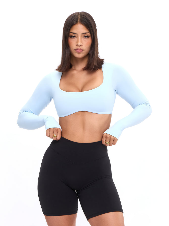 Long Sleeve Curve Crop - Blue Bubbles Image 2