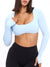 Long Sleeve Curve Crop - Blue Bubbles Image 0