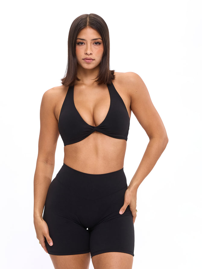 Twisted Halter Sports Bra - Onyx Black Image 2