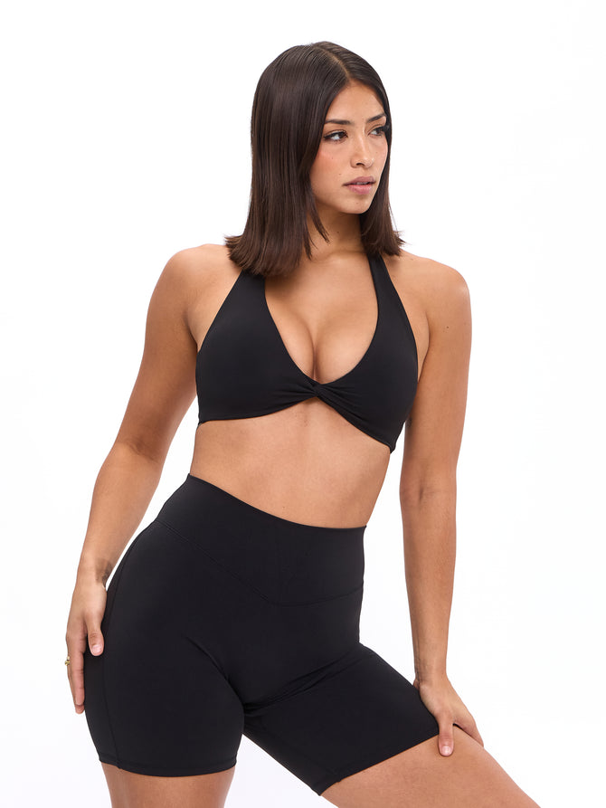 Twisted Halter Sports Bra - Onyx Black Image 3