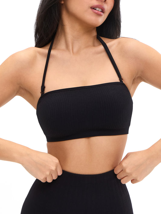 Seamless Ribbed Bandeau - Black