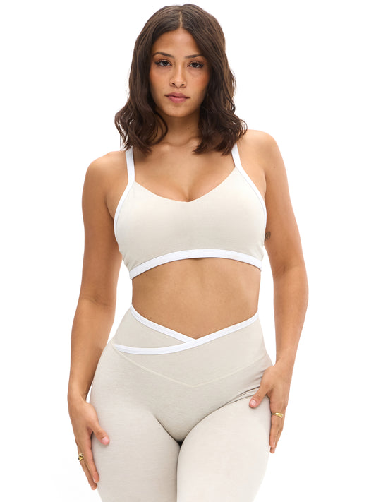 Dream Heather Contrast Sports Bra - Bone and Ivory