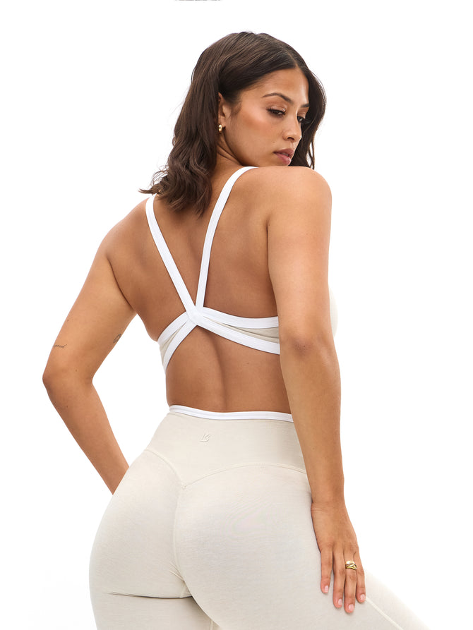 Dream Heather Contrast Sports Bra - Bone and Ivory Image 1