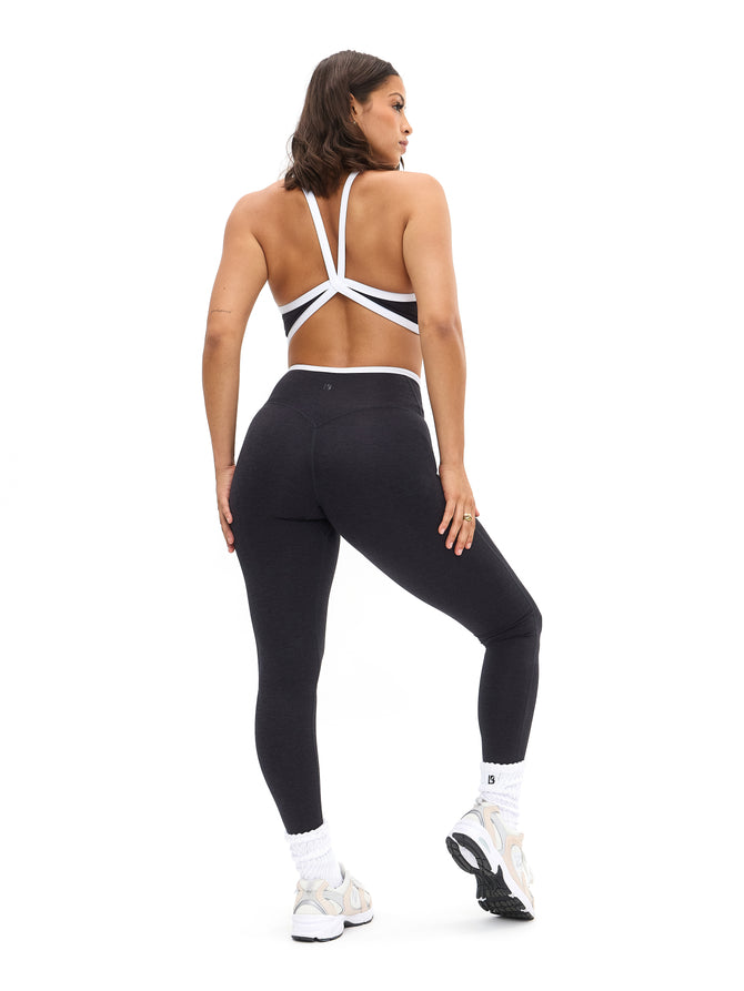 Dream Heather Contrast Sports Bra - Onyx Black and White Image 4