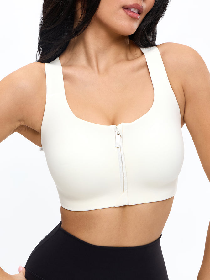 High Impact Zip Sports Bra - Ivory Image 0