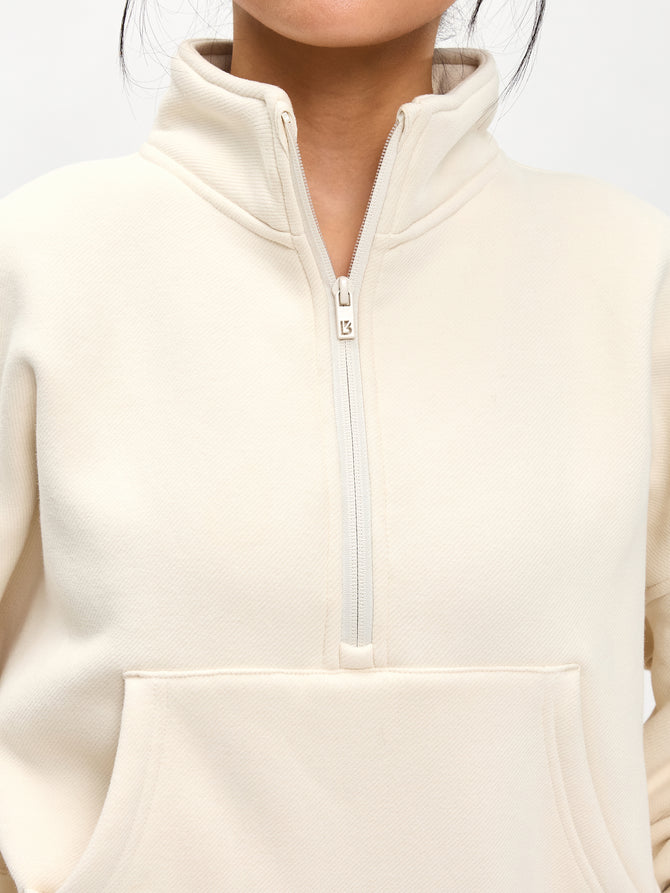 Plush Fleece Quarter Zip Pullover - Oat Milk Image 2