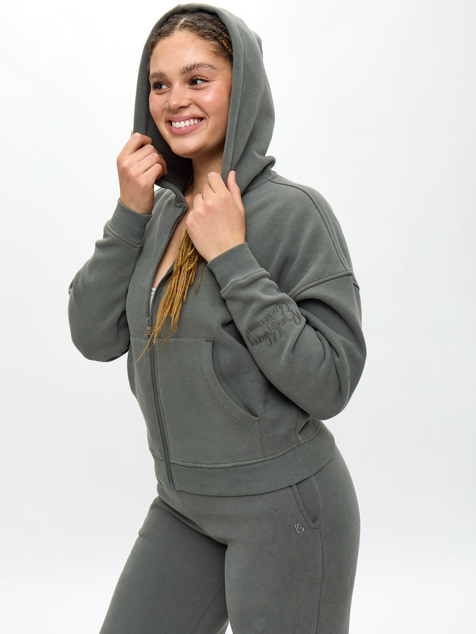 Plush Fleece Zip Hoodie - Frosted Sage Image 1