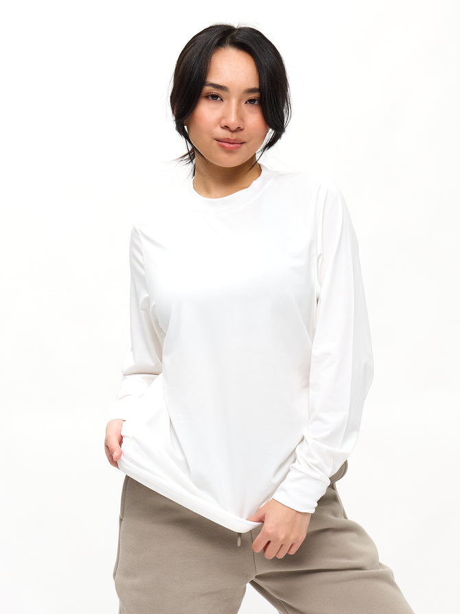 Drape Long Sleeve Tee - White Image 1