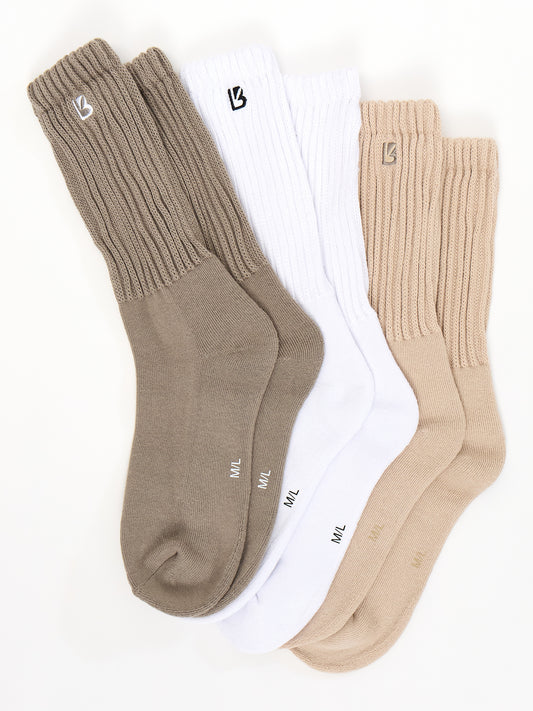 3 Pack Scrunch Socks - Multi Oat Milk