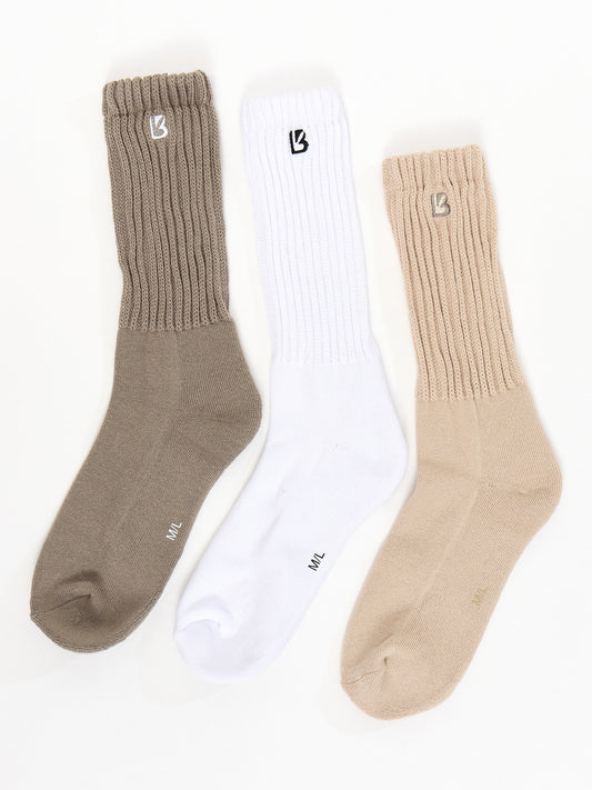 3 Pack Scrunch Socks - Multi Oat Milk